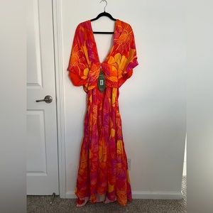 FARM Rio Vibrant Floral Maxi Dress - Red and Orange
